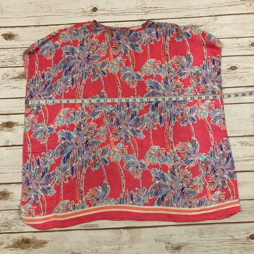 Lilly Pulitzer Girls Cover Up Caftan Tunic Nice Stems Flamingo Pink Youth Large
